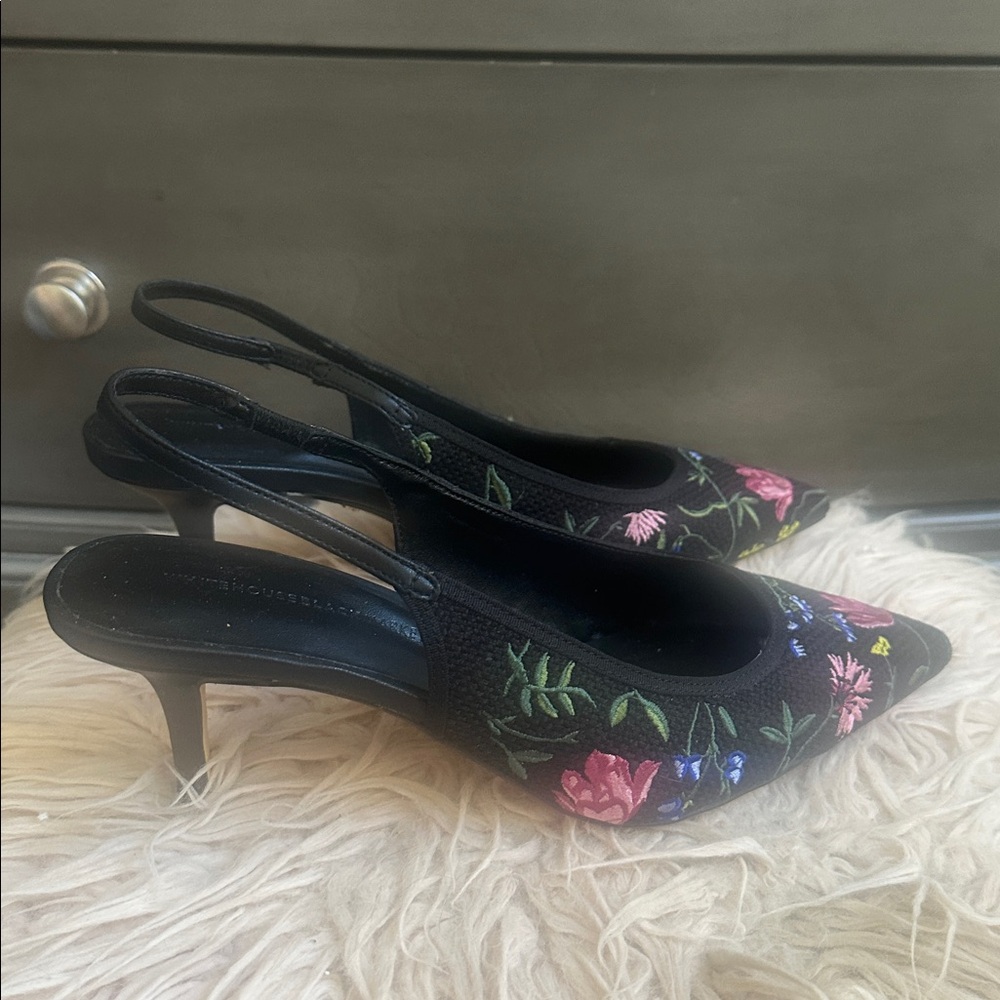 White House black Market Floral Embroidered Slingback Heels - Picture 3 of 5